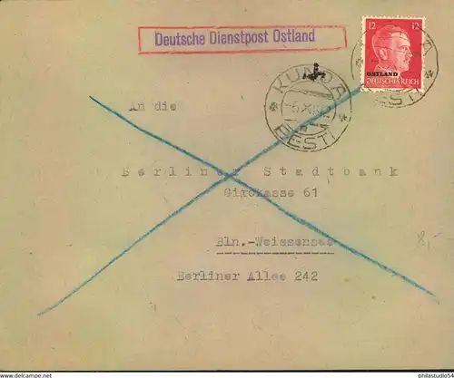 1942, DEUTSCHE DIENSTPOST OSTLAND, Brief ab KUNDA (ESTLAD) nach Berlin