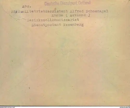 1942, DEUTSCHE DIENSTPOST OSTLAND, Brief ab KUNDA (ESTLAD) nach Berlin