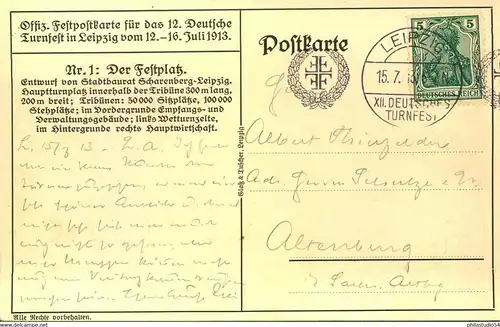 1913, Sonderkarte "Festplatz 12. Deutsches Turnfest Leipzig", Sonderkarte bedarfsgebraucht