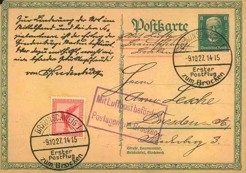 1927, "Erster Postflug zum Brocken"