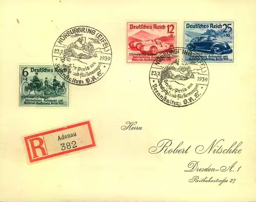1939, Nürburgring Rennen komplett auf Satzbrief