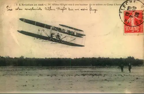 1908, picture postcard showing Wilbur Wright