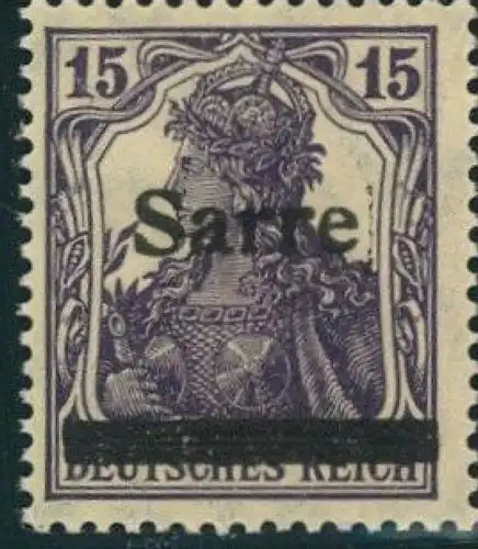 1920, 15 Pfg. Germania "SARRE" postfrisch geprüft Burger BPP - Michel 7cI