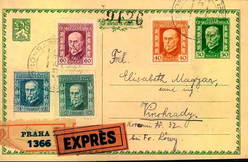 1925: R-Expresskarte ab PRAG nach Vinohrady