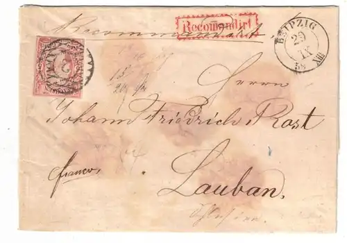 1859, 5 Ngr- König Johann auf Einschreiben ab LEOPZIG mit Nummernstempel "2"