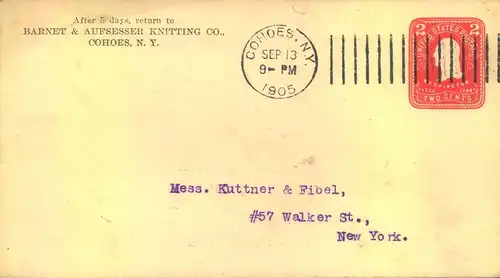 1902,stationery cover with "COHOES, N.Y." nachine cancellation