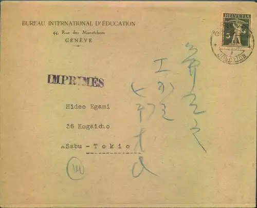 1932, Drucksach von "BREAU INERNATIONAL D 'EDUCATION, GENEVE" mit Einladung nach Japan