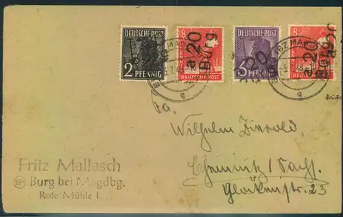 1948, BETIRKSHANSTEMPEL "20 Burg", 4 Wetze auf Fernbrief