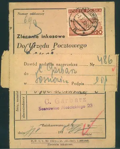 1938, frankierter Postschein aus LOWIEC