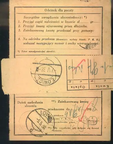 1938, frankierter Postschein aus LOWIEC