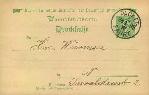 1899, PACKETFART Ganzsachenkarte als Offerte der Firma "Pardemann" in Berlin