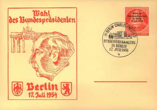 1954, seltener Sonderumschlag zur Wahl des Bundespräsüdemten in Berlin