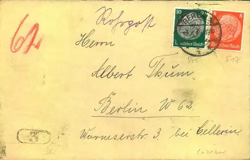 1936, Rohrpostbrief ab BERLIN C 2