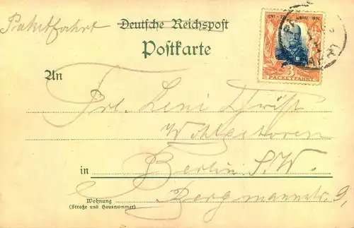 1897, BERÖINER PACKETFAHRT, 3 Pfg. Geburtstag Kaiser Wilhelm I. auf Ansihjtskarte