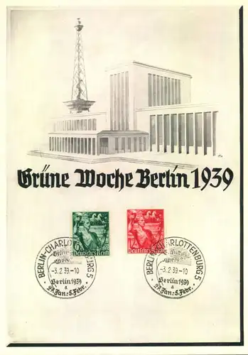 1939, Sonderblatt zur "GRÜNEN WOCJE", Sonderstempel Berlin-Charlottenburg