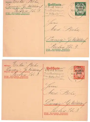 1939, 5 und 6 Pfg. Danzig - Ganzschenkarte mit Überdruck je blanko gestempelt