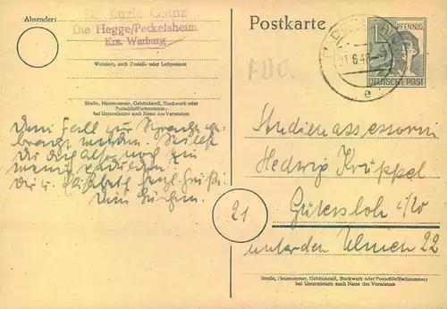 1948, WÄHRUNGSREFOR:zwei12 Pf. GSK je zum alten RM Tarif vom 20.6. und 21.6.(1. Leerung)