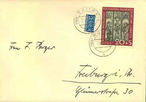 1952, 20 Pf. Marienkirche auf Fernbrief ab ROTTWIL