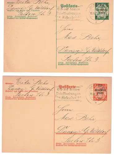 1939, 5 und 6 Pfg. Danzig - Ganzschenkarte mit Überdruck je blanko gestempelt