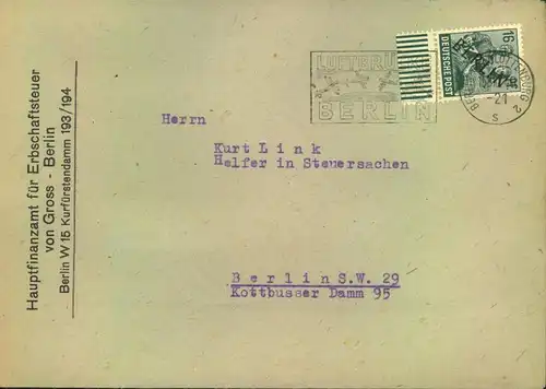 1948, LUFTBRÜCKE, Ortsbrief mit Sonderstempel  "BERLIN-CHrlottenburg "2