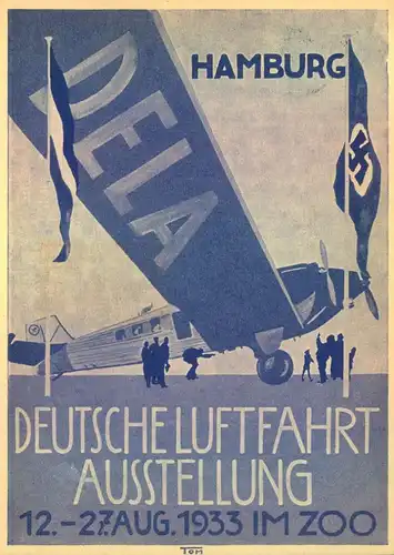 1933, DELA-Karte mit 6 Pfg. Fridericus und Flugmarke zur "Ballonfahrt der Luftschutz-Abt. der T.N." vom 25.8.1933