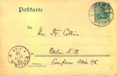 KLASSISCHE BERLIN - SONDERSTEMPEL: 1907, "XIV. INTERNAT. KONGRESS FÜR HYGIENE u. DEMOGRAPHIE"