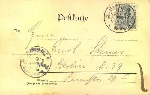 KLASSISCHE BERLIN - SONDERSTEMPEL: 1901, "BERLIN W 15 AUSSTELLUNG FÜR FEUERSCHUTZ" auf Ausstellungskarte: