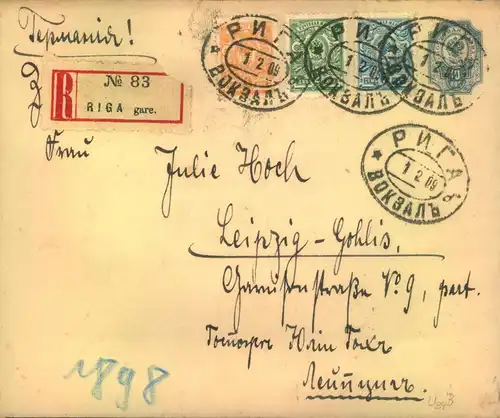 1909, registered letter from RIGA STATIO toLeipzig