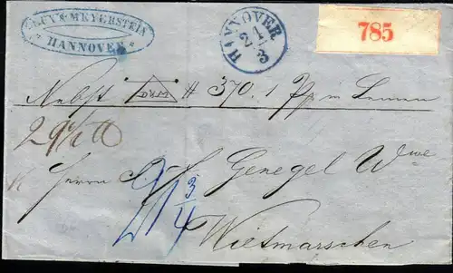 HANNOVER: schöne Paketbegleitung, 1858 mit neutralem Zettel