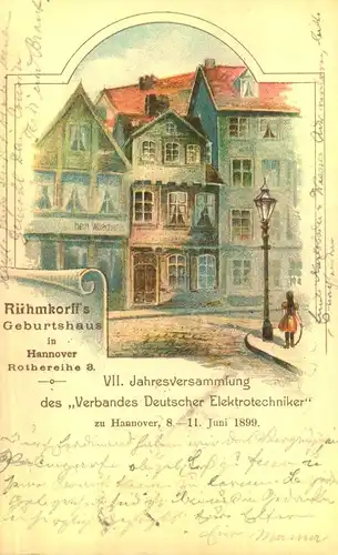 1899, Sonderkarte zur „VII. Jahreshauptversammlung Deutscher Elektrotechniker“ in Hannover. Nach USA gelaufen.