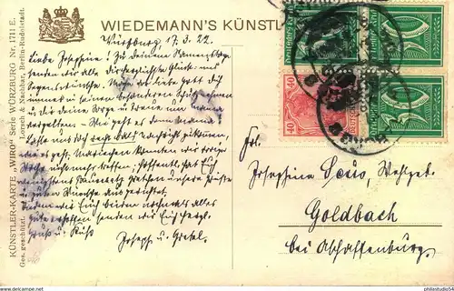 1922, Zusammendruck aus H-Bl. 35 auf AK ab WÜRZBURG