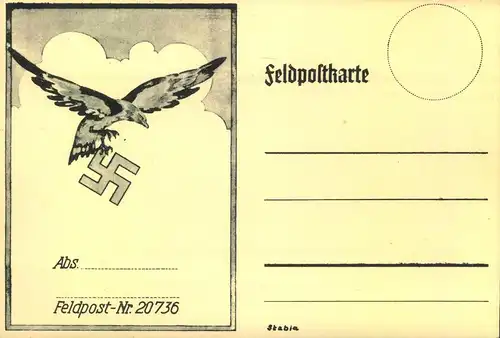 1940 (ca.), seltene Feldpostkarte speziell f. FP-Nr. 20736 (Luftflotten-Kdo. 3), sauber ungebarucht
