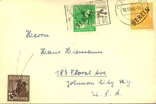 1948, Auslandsbrief mit besserer Schwarzaufdruck-Frankatur
