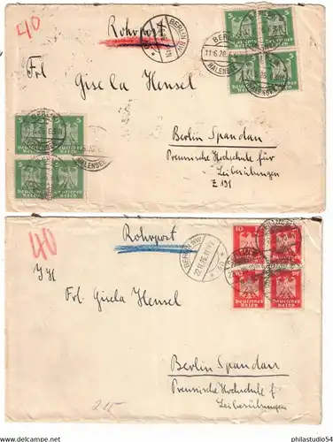 1926,dekoratives Paar Rohrpostbriefe von BERLIN-HALENSEE nach Spandau