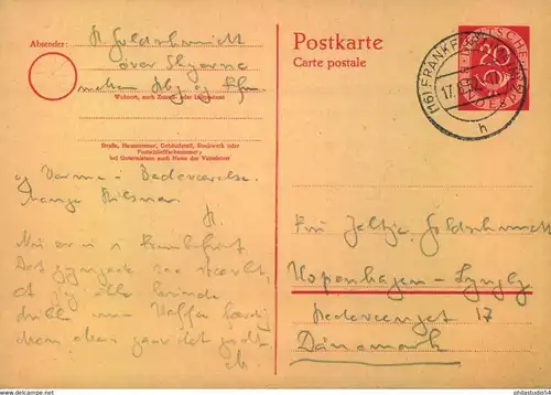 1952, 20 Pf. Posthorn GSK ab FRANKFURT (MAIN) nach Basel