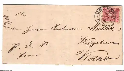 1876, HUFEISENSTEMPEL HERFORD auf Brief mit 10 Pfge.