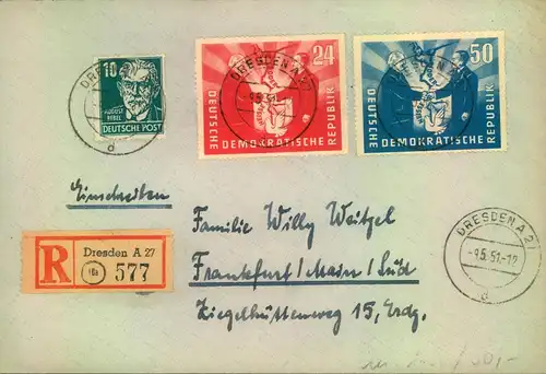 1951, Auslandsbrief mit "Deutsch-Polnische Freundschaft" ab Dresden in die Schweiz