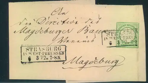 1872, 1/3 Groschen Streifband ab STRASBURG in West-Preussen