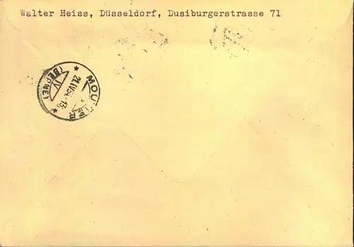 1953, Wohlfahrt komplett mit Zusatz auf R-Brief ab DÜSSELDORF