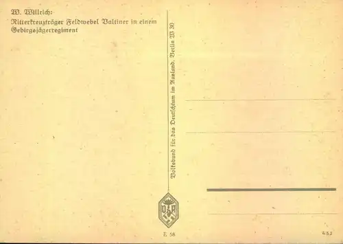 1944,Ritterkreuzträger Oberwachtmeister Valtiner, Willrichkarte ungebraucht
