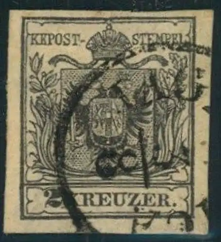1850, 2 Kreuzer Handpapier, vollrandiges Kabinettstück