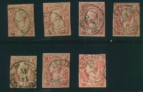 1856, 5 Ngr Johann, 6 gestempelte Exemplare. Billigst bewertet, bitte genau ansehen.