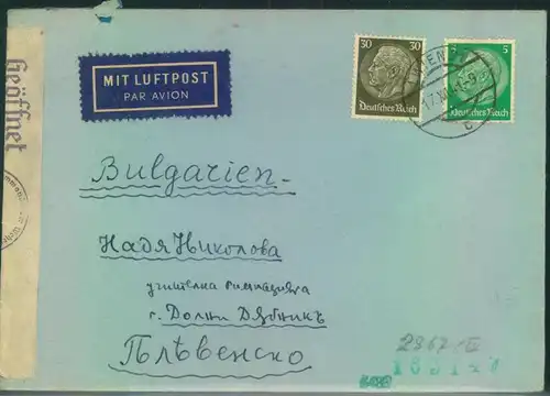 1941, 35 Pf. Luftpostbrief ab WIEN nach Bulgarien