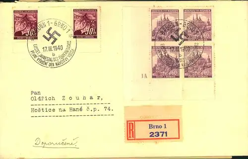 BÖHMEN UND MÄHREN, 1940, R-Brief ab BRNO mit Besonderheiten