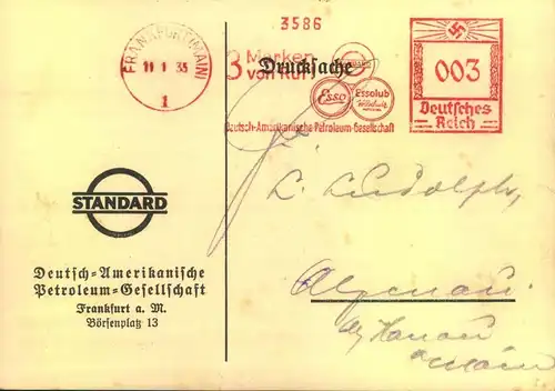 1935, Werbe Drucksachenkarte mit 3 Pf. Absenderfreistempel der "ESSO"