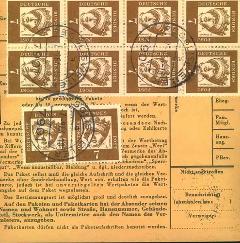 1964,7 Pf. Bedeutende Deutsche in 5 waagerechten Paaren ab Paketkarte "Regallsweller ü. Ulm"