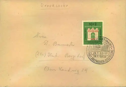 1953, 10 Pfg. IFRABA auf Drucksache mit Sonderstempel