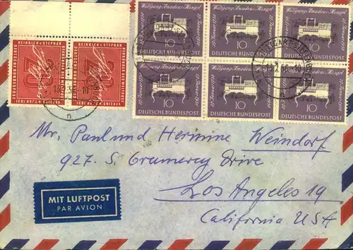 1956, interessanter Luftpostbrief ab STUTTGART nach USA