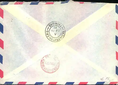 1977, 60 Pf. B & S im 6-er-Block auf LuPo - R-Brief ab Düsseldorf  nach Trinidad