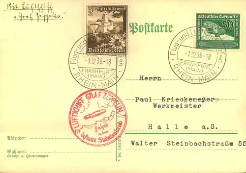 1935, Sonderkarte per Luftpost ab München.